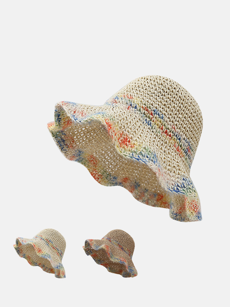 Cappello estivo da donna, in paglia intrecciata, colorato, anti-sole