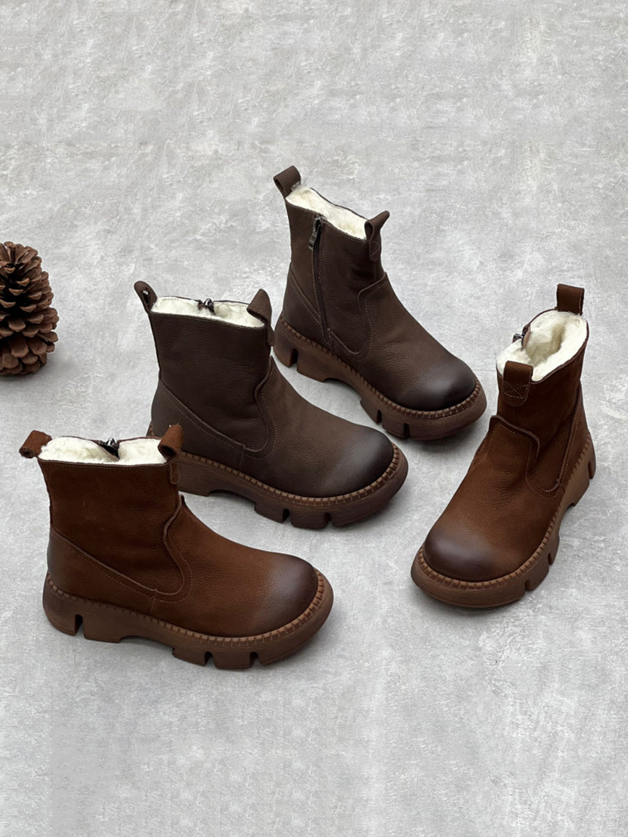 Stivaletti invernali da donna in pelle con fodera in pile