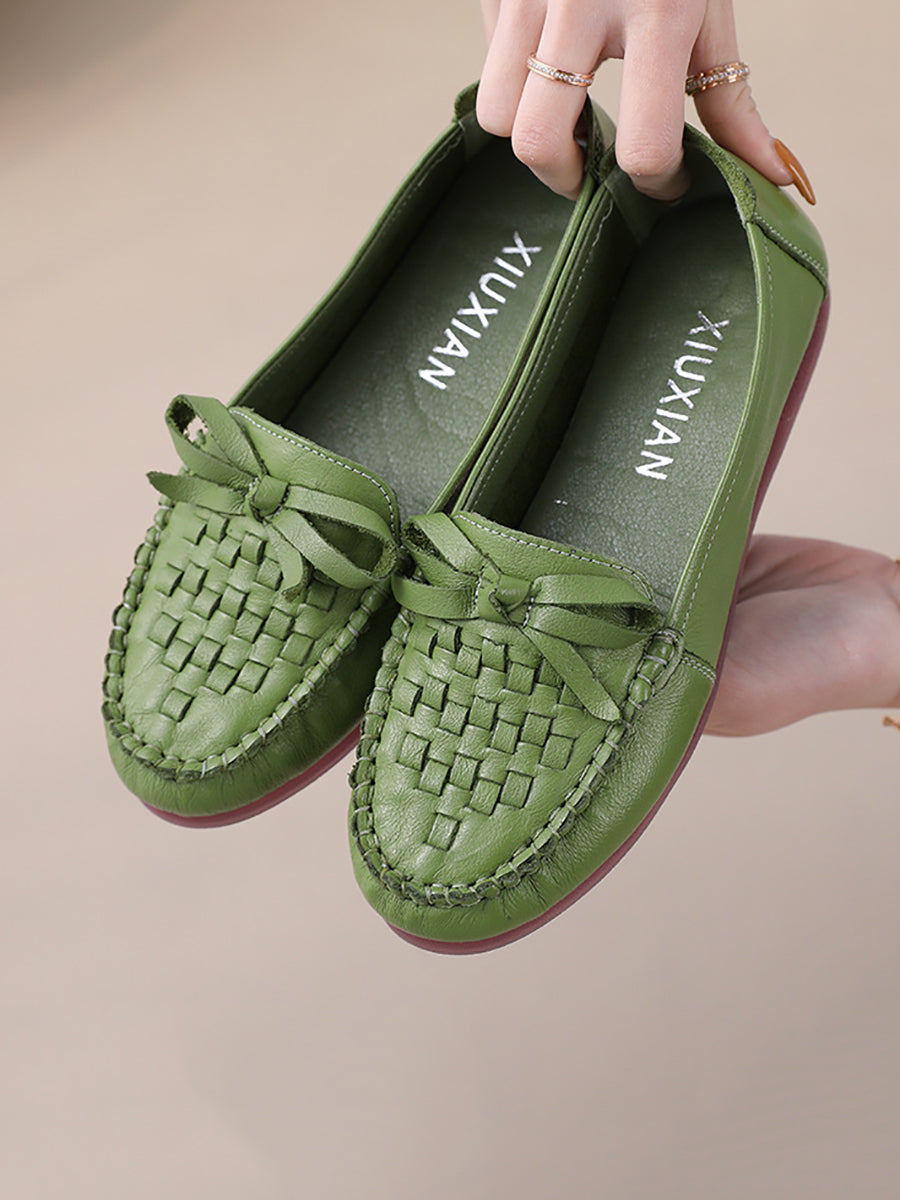 Scarpe basse estive casual da donna in morbida pelle intrecciata