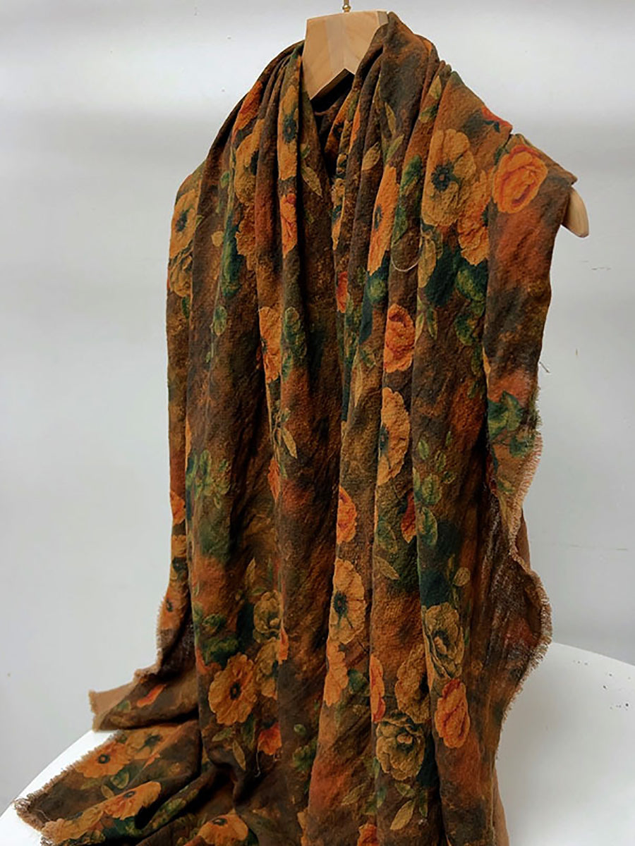 Sciarpa autunnale con fiori etnici e tie-dye da donna