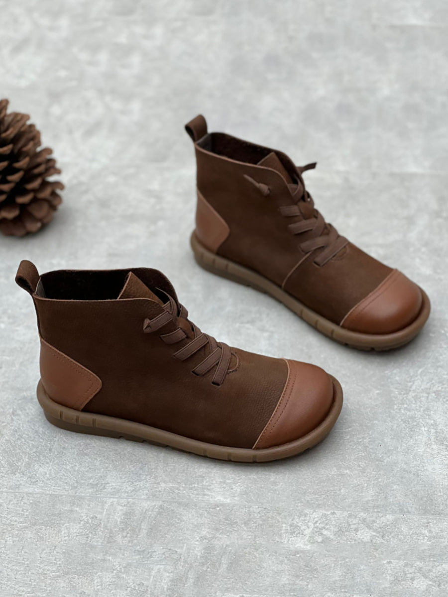 Stivaletti alla caviglia con coulisse in pelle vintage da donna