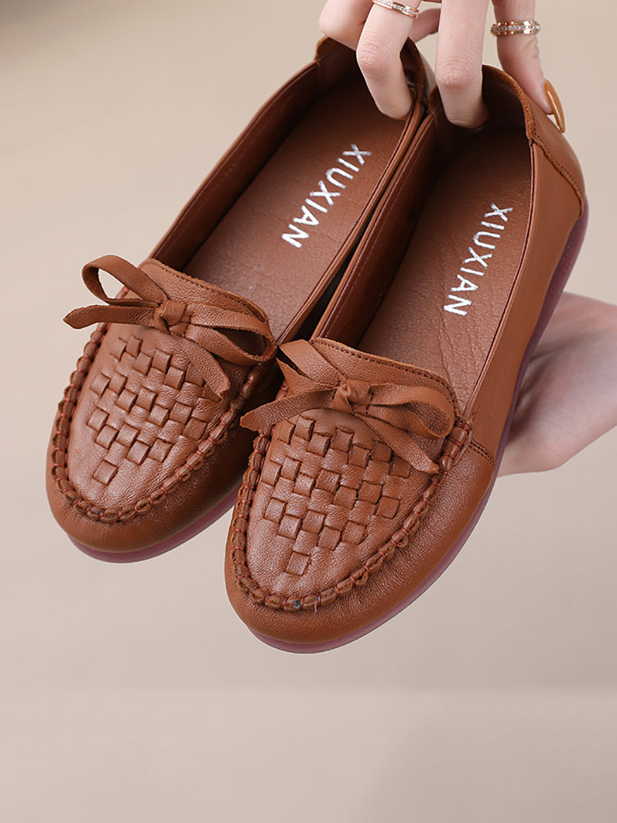 Scarpe basse estive casual da donna in morbida pelle intrecciata