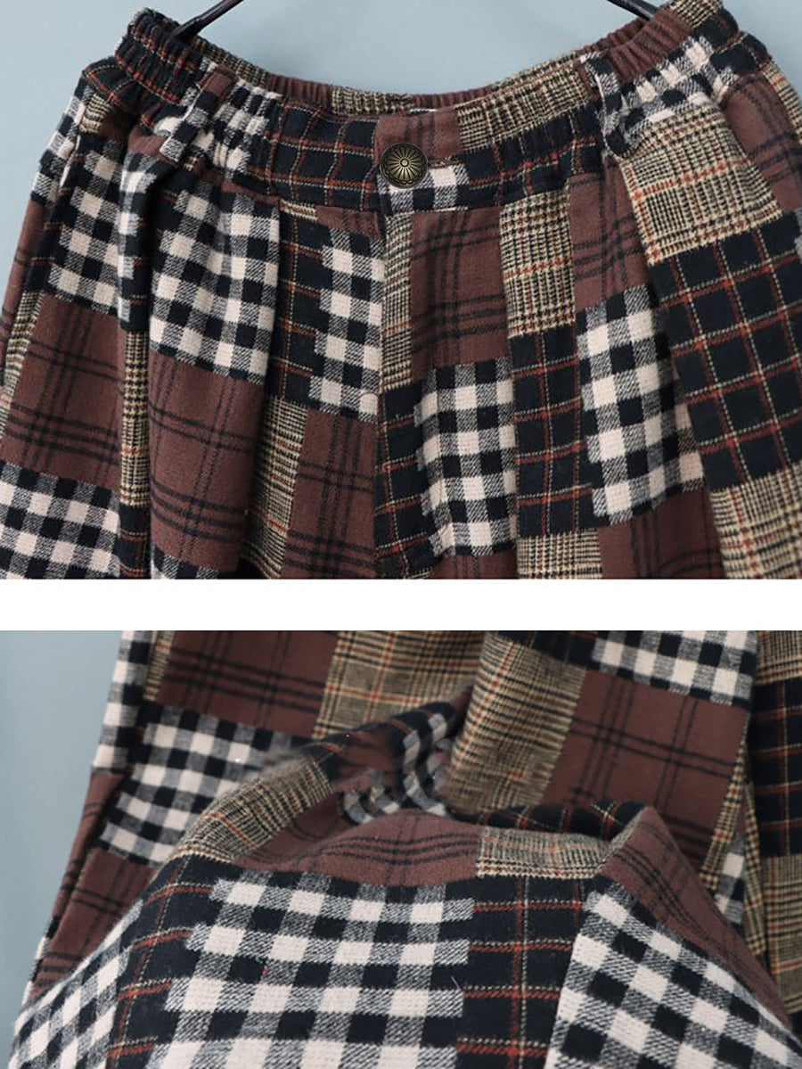 Pantaloni harem a quadri vintage autunnali da donna