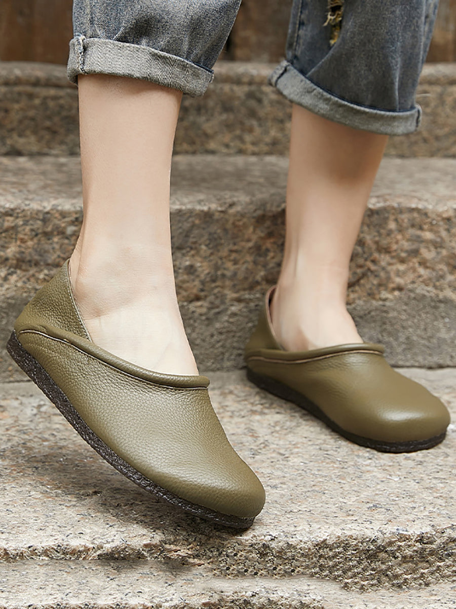Scarpe piatte estive casual in pelle solida con giunzioni da donna