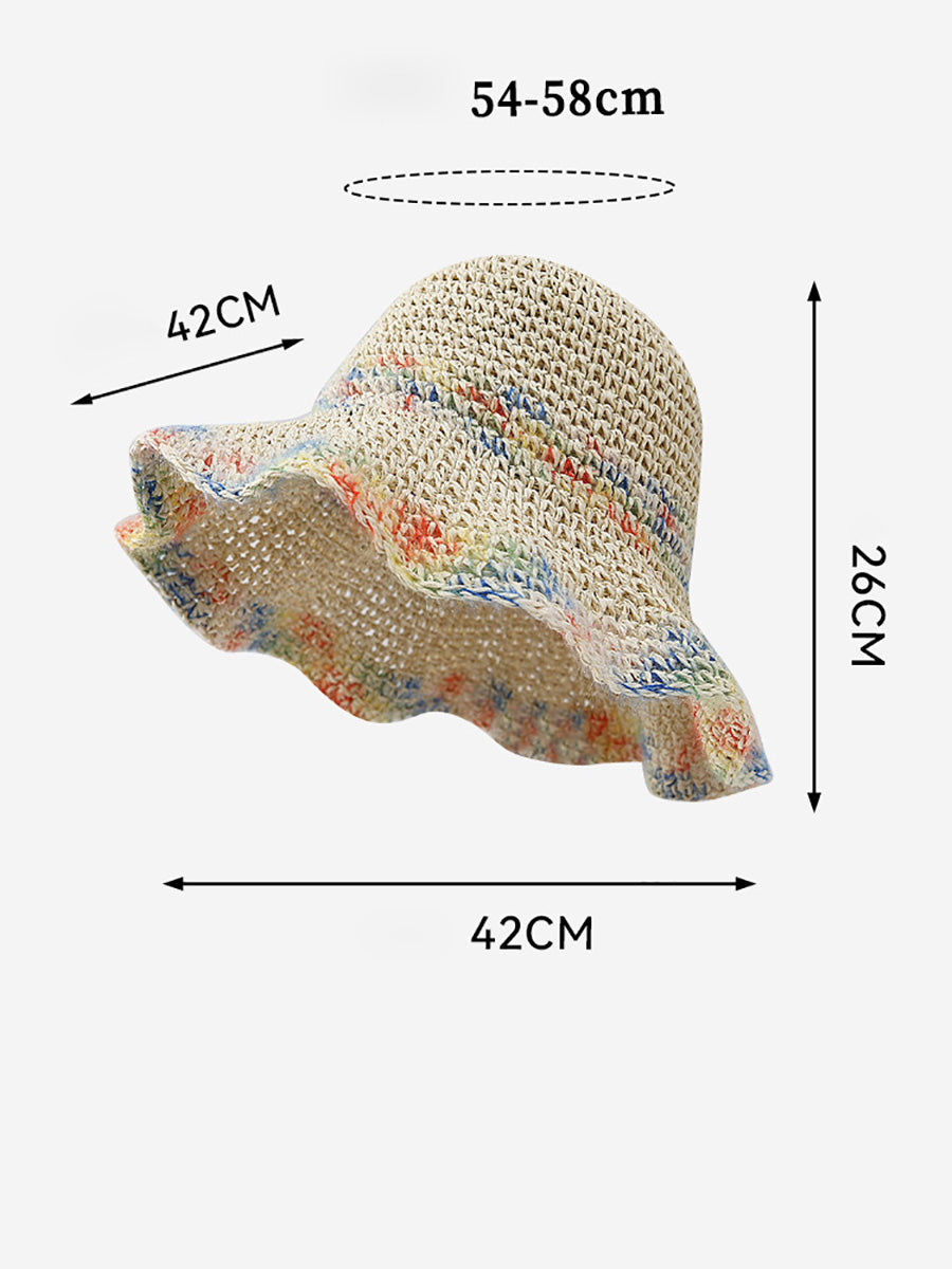 Cappello estivo da donna, in paglia intrecciata, colorato, anti-sole