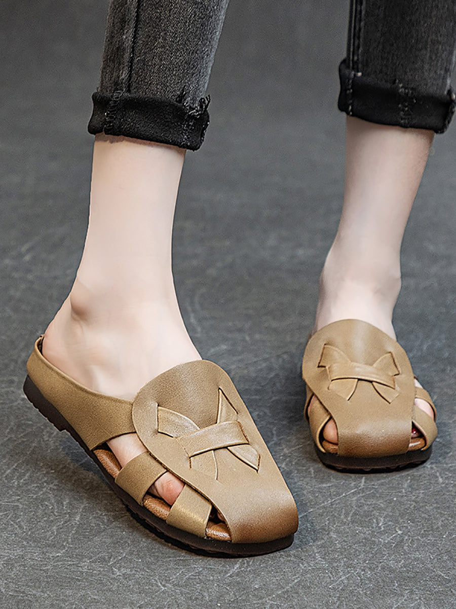 Pantofole morbide vintage in vera pelle traforata da donna