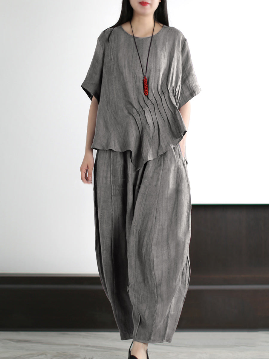 Camicia e pantaloni in lino e cotone tinta unita vintage da donna
