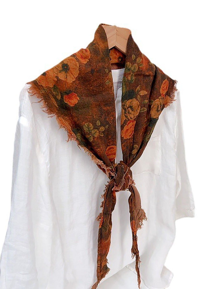 Sciarpa autunnale con fiori etnici e tie-dye da donna