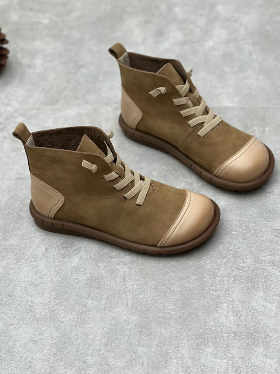 Stivaletti alla caviglia con coulisse in pelle vintage da donna