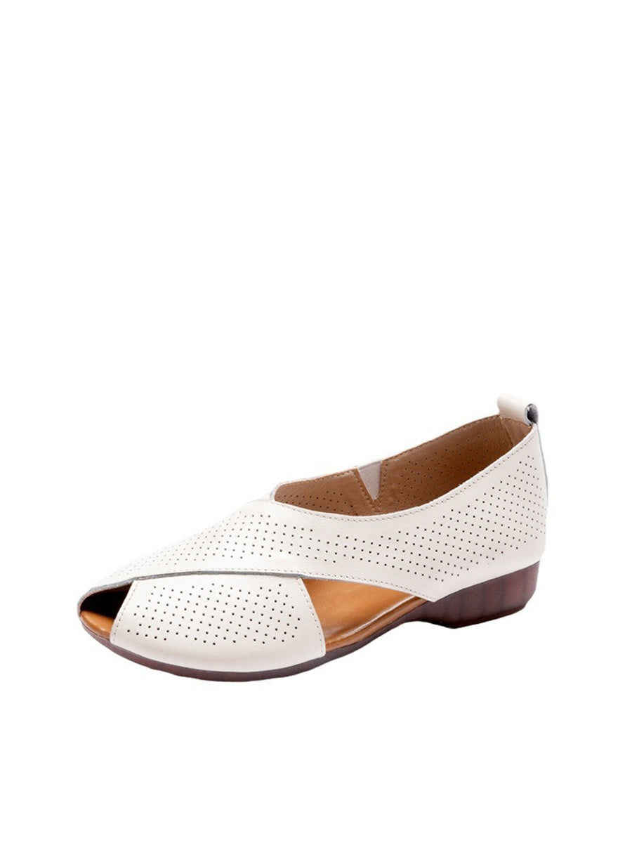 Sandali estivi casual da donna in pelle con tacco basso