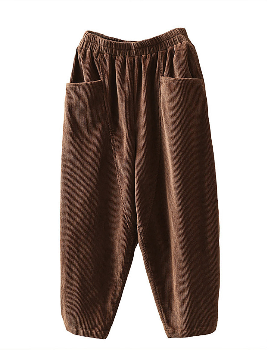 Pantaloni fatti a mano in velluto a coste di cotone con elastico in vita