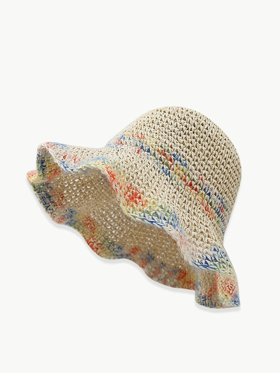 Cappello estivo da donna, in paglia intrecciata, colorato, anti-sole