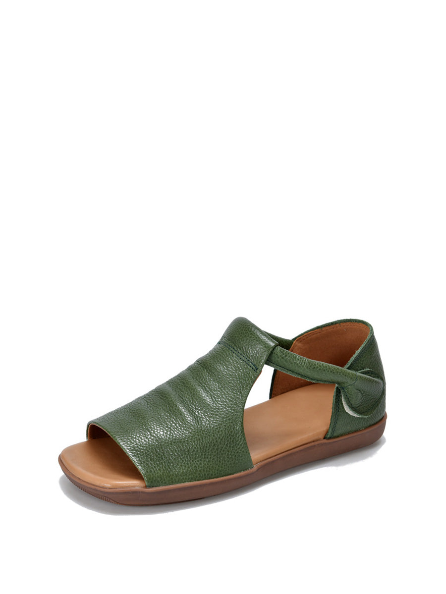 Sandali piatti in morbida pelle solida casual estivi da donna