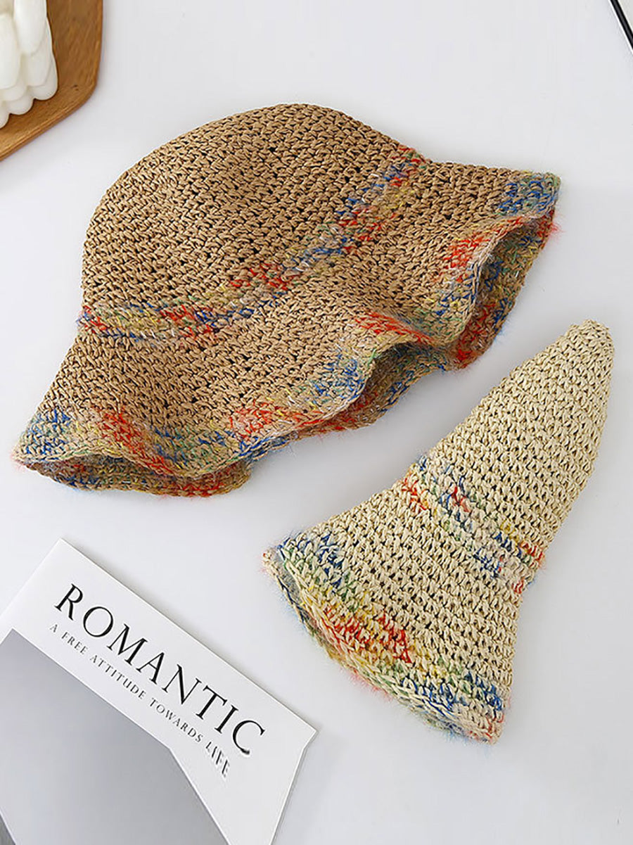 Cappello estivo da donna, in paglia intrecciata, colorato, anti-sole