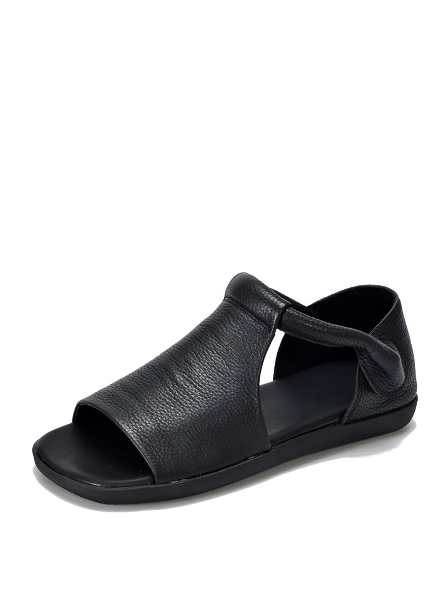 Sandali piatti in morbida pelle solida casual estivi da donna