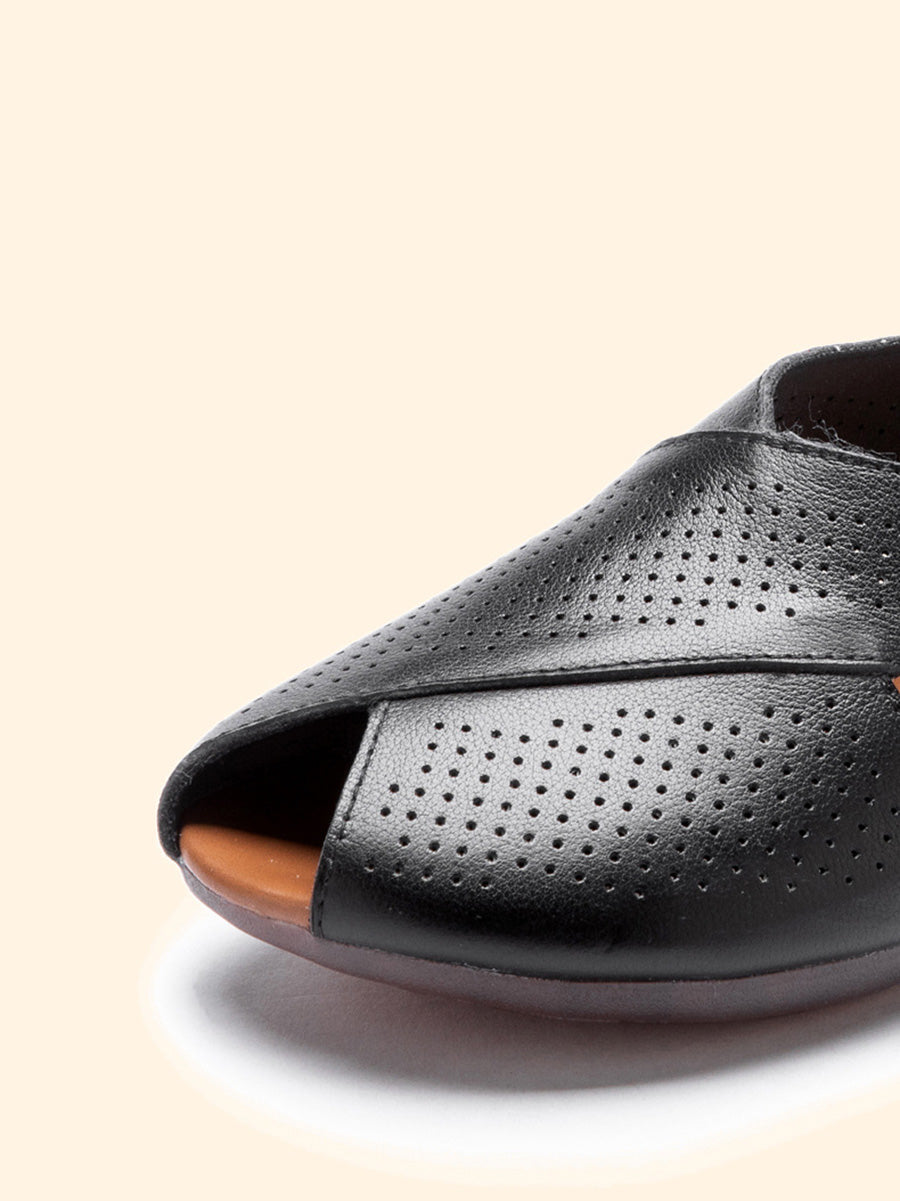 Sandali estivi casual da donna in pelle con tacco basso