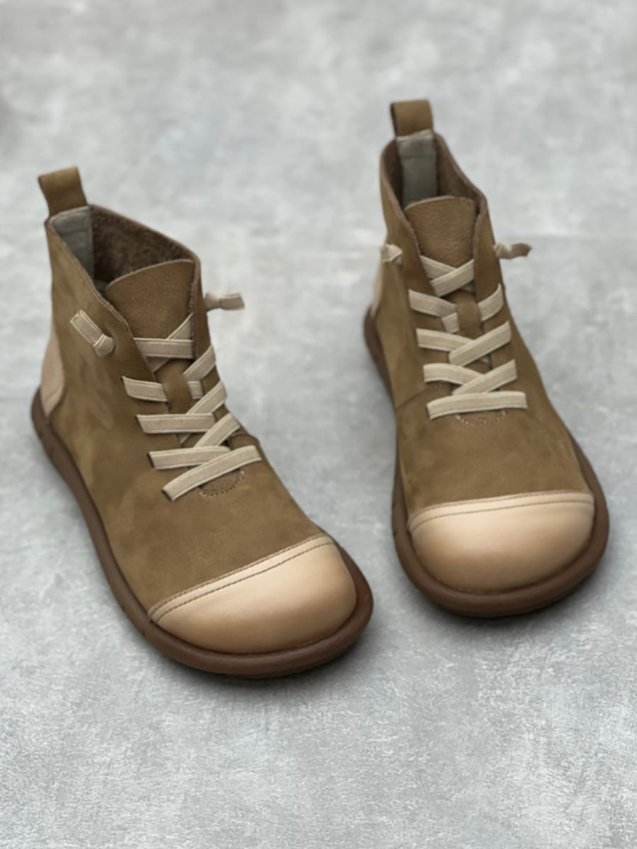 Stivaletti alla caviglia con coulisse in pelle vintage da donna