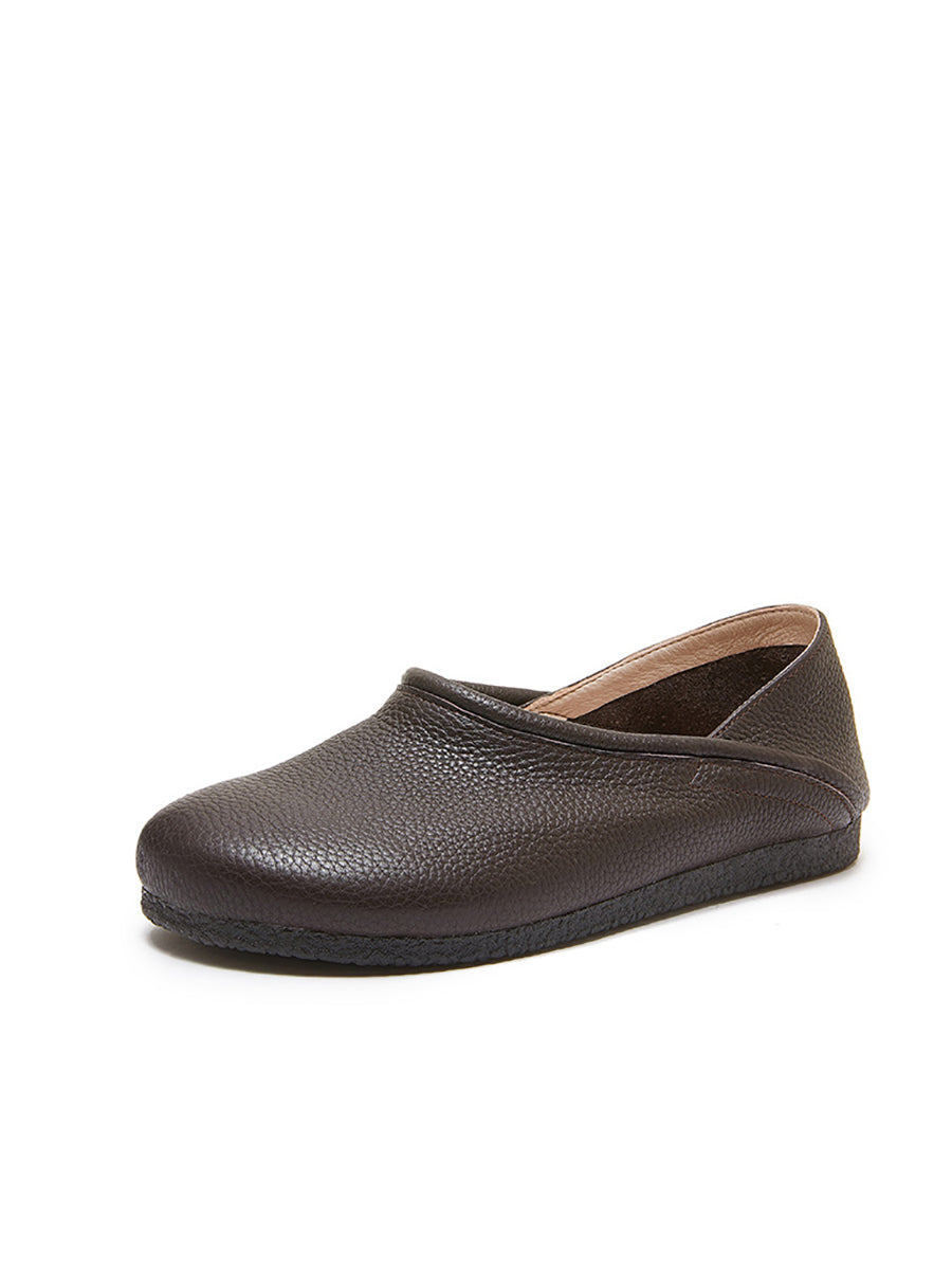 Scarpe piatte estive casual in pelle solida con giunzioni da donna