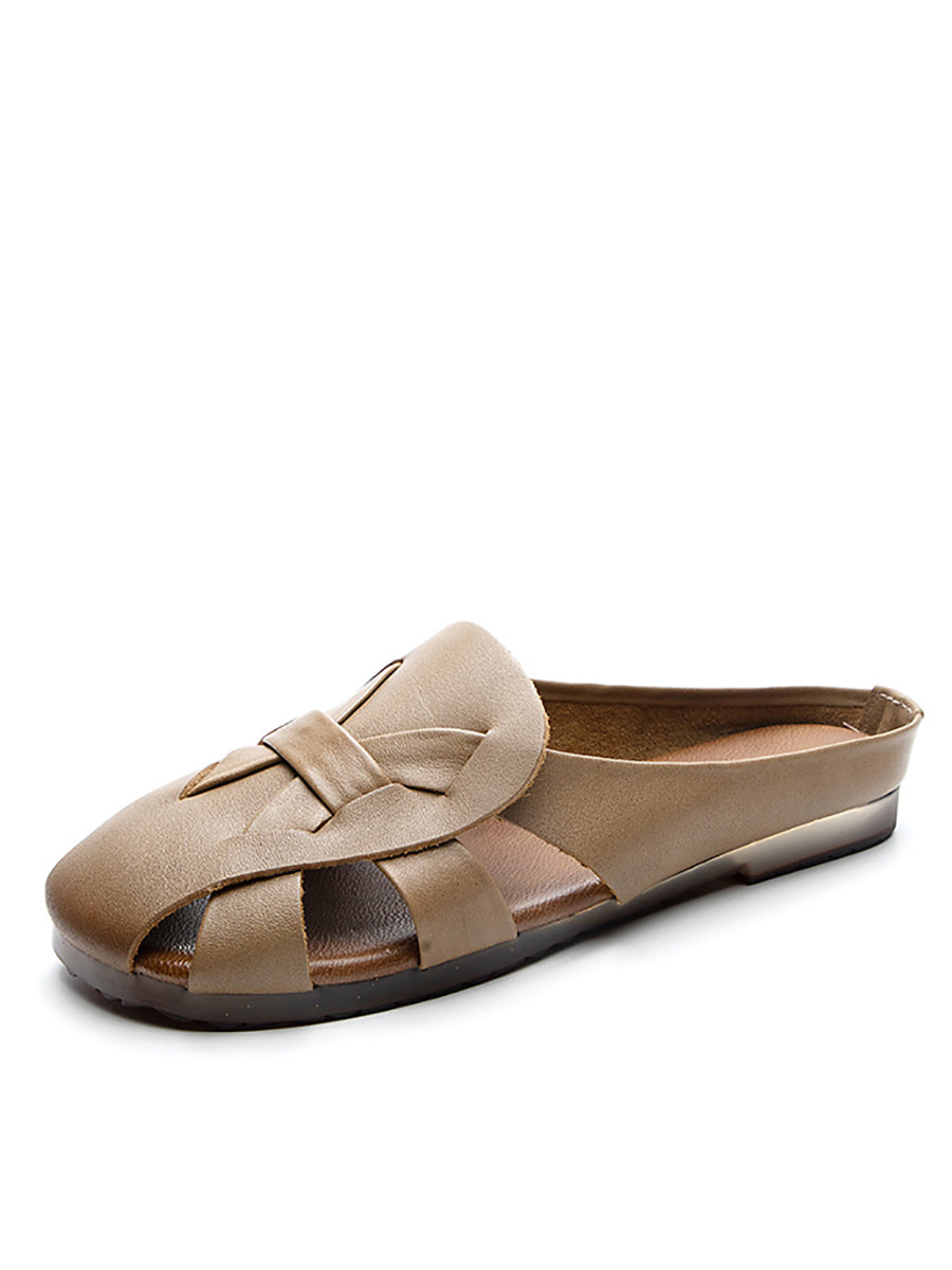 Pantofole morbide vintage in vera pelle traforata da donna