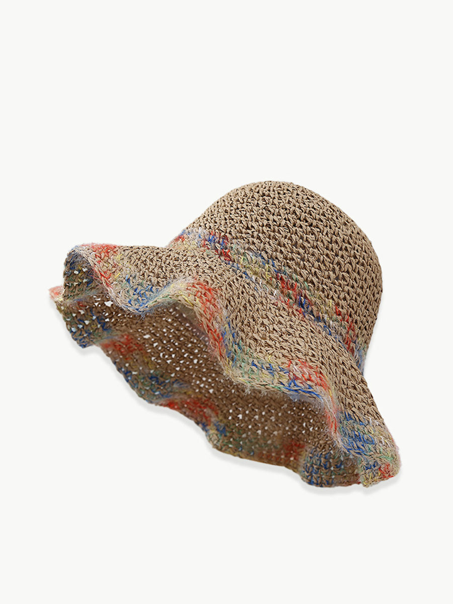 Cappello estivo da donna, in paglia intrecciata, colorato, anti-sole