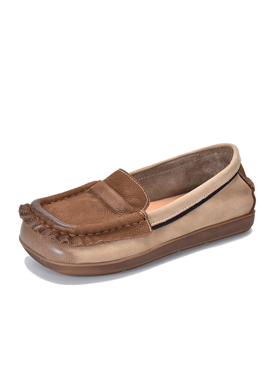 Scarpe estive retrò in pelle color block con giunzioni da donna