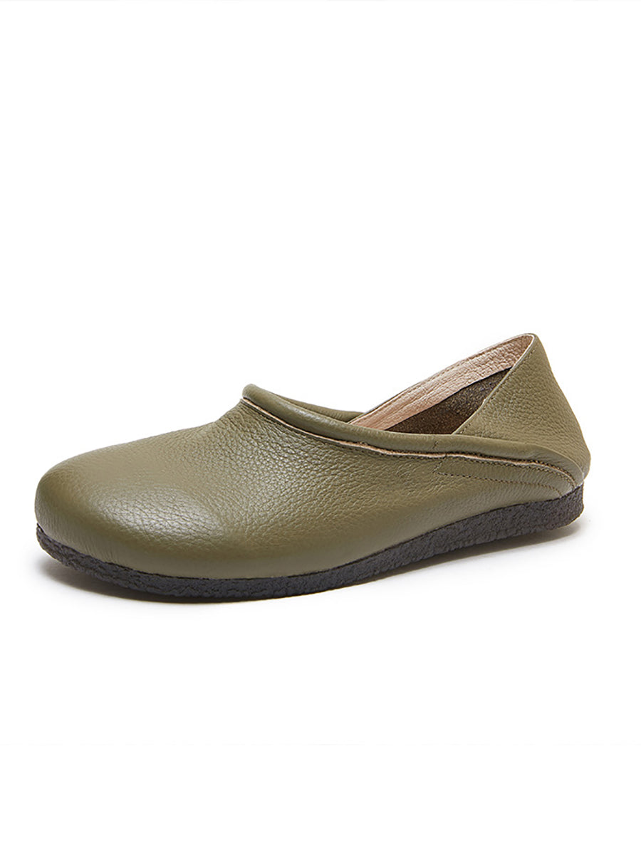 Scarpe piatte estive casual in pelle solida con giunzioni da donna