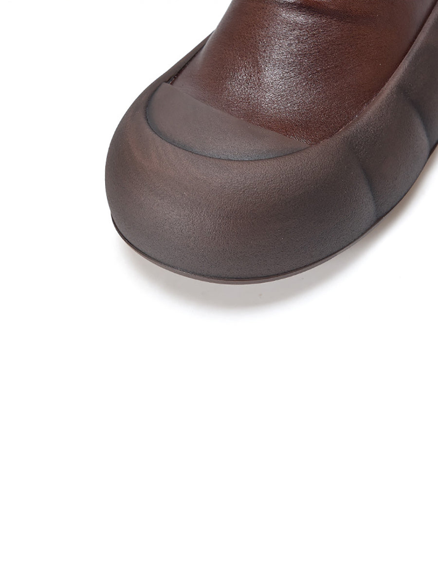 Stivali da donna vintage autunnali in morbida pelle con plateau