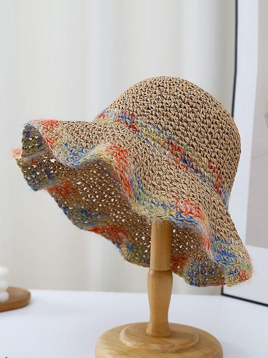 Cappello estivo da donna, in paglia intrecciata, colorato, anti-sole
