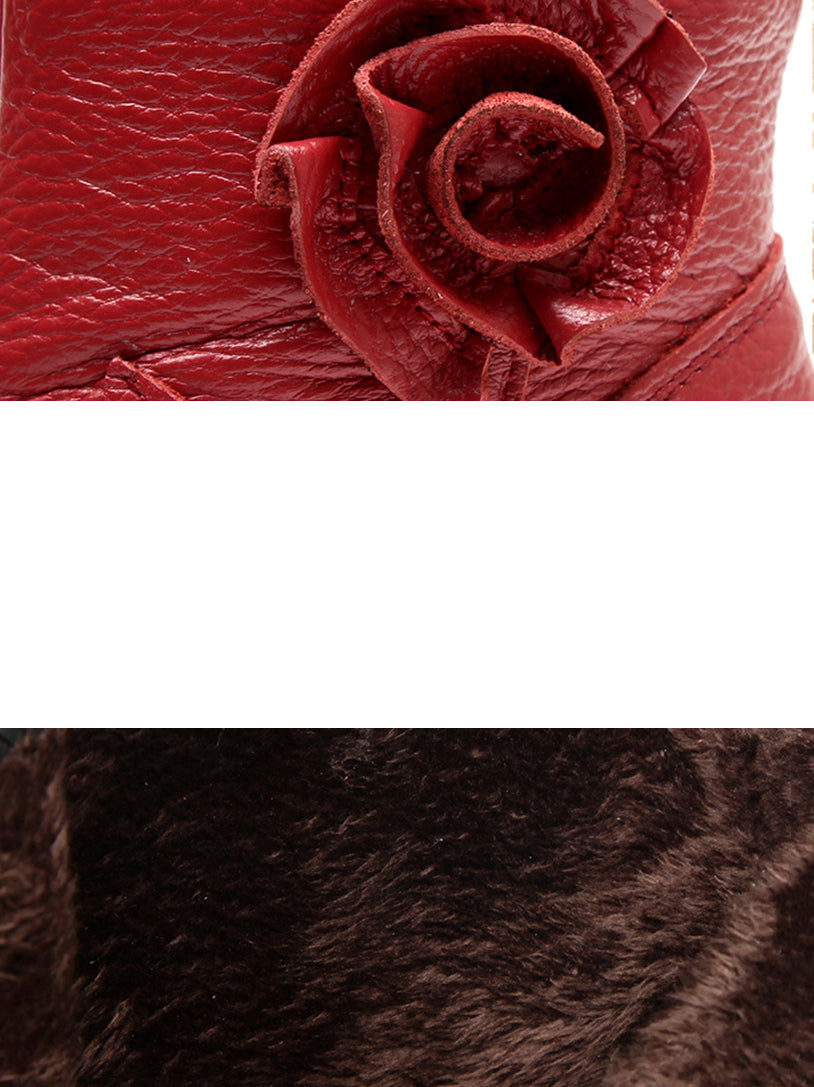 Stivaletti alla caviglia con fiore in pelle retrò da donna