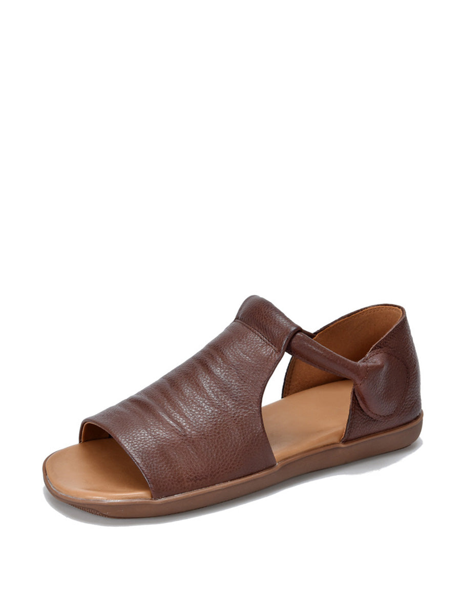 Sandali piatti in morbida pelle solida casual estivi da donna