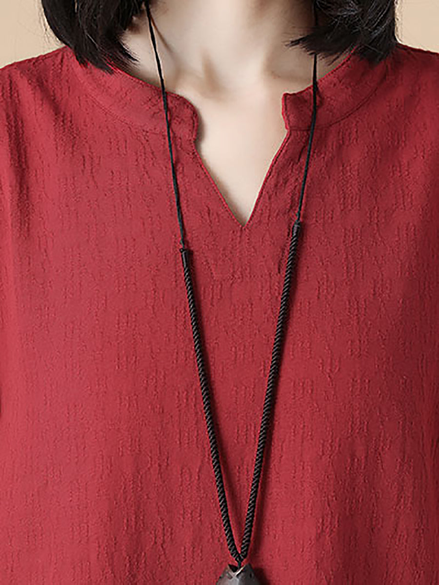 Abito rosso casual ampio a maniche lunghe in cotone per donna