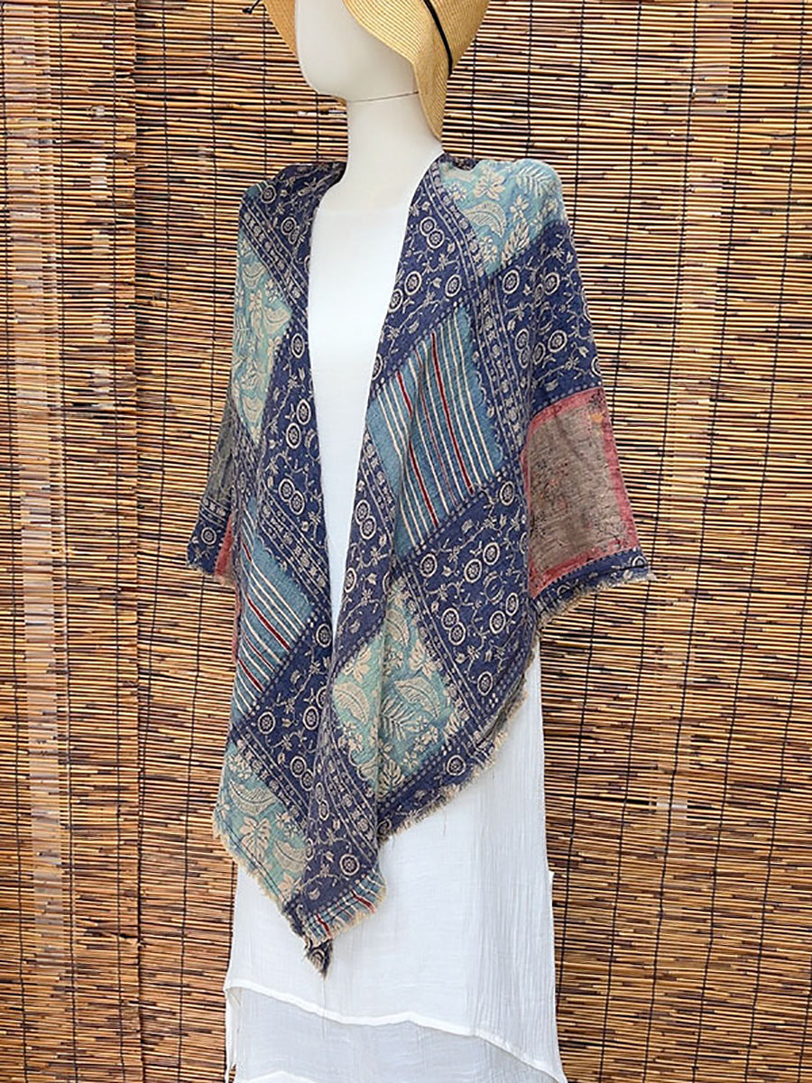 Sciarpa autunnale con fiori etnici e tie-dye da donna