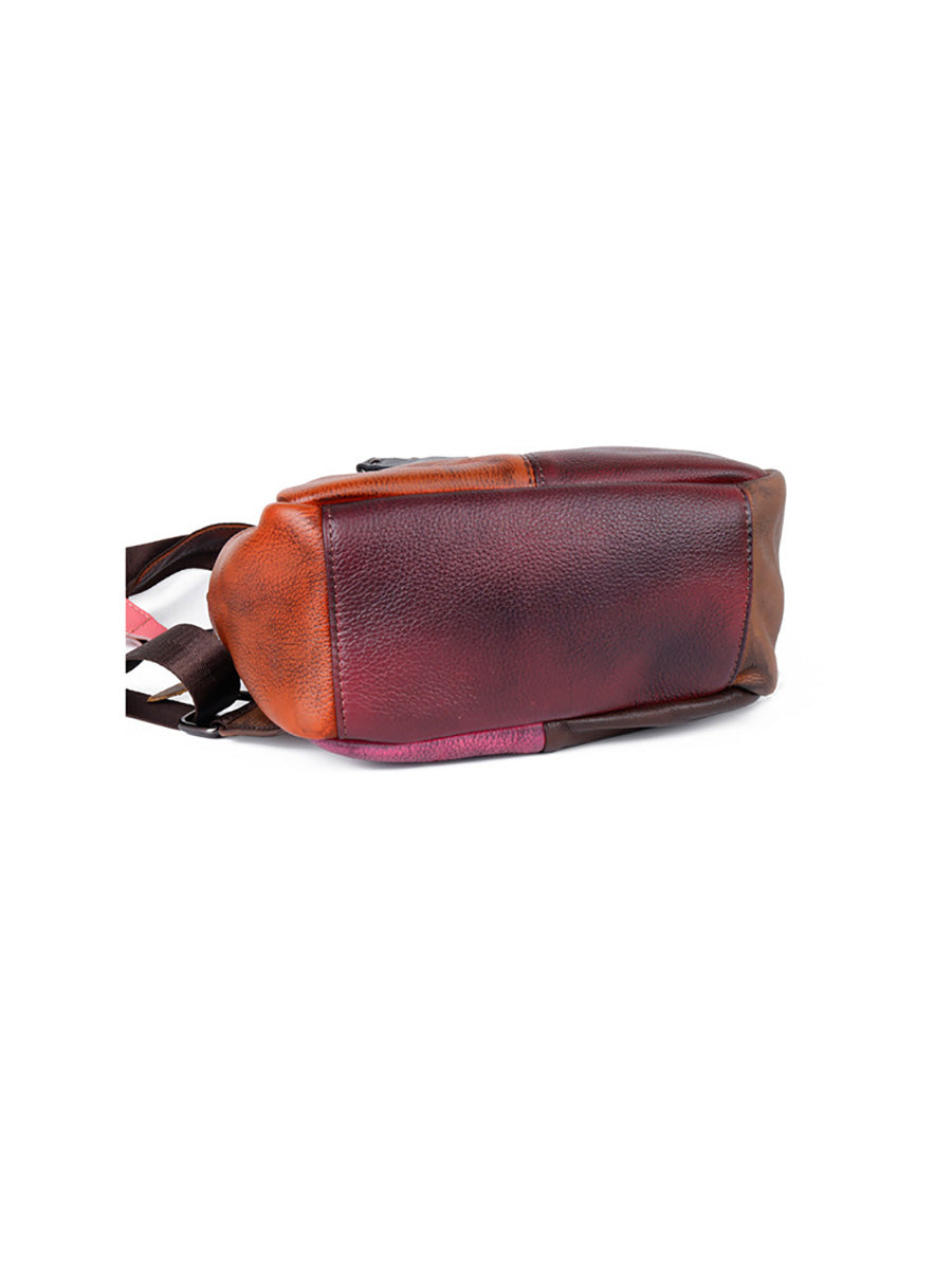 Zaino da esterno in pelle dipinto a mano colorblock da donna