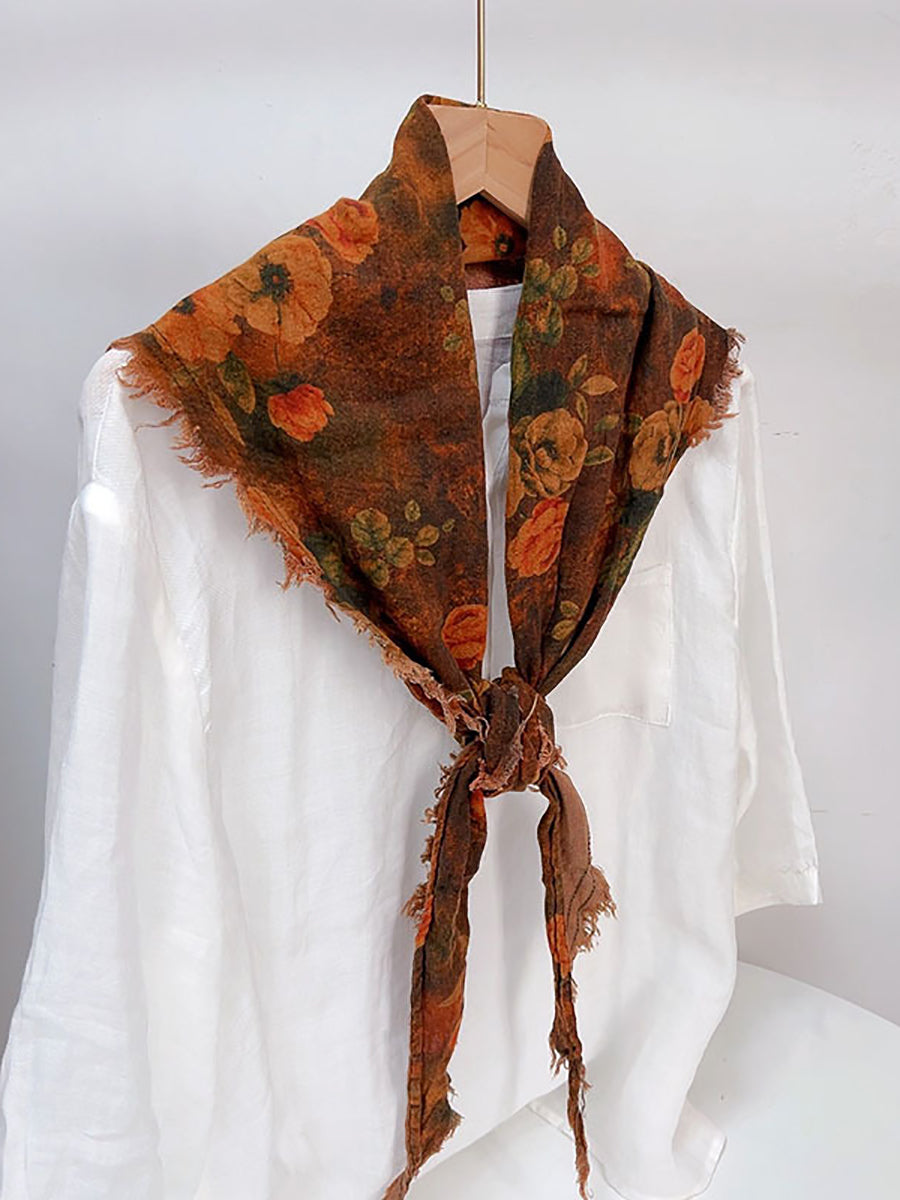 Sciarpa autunnale con fiori etnici e tie-dye da donna