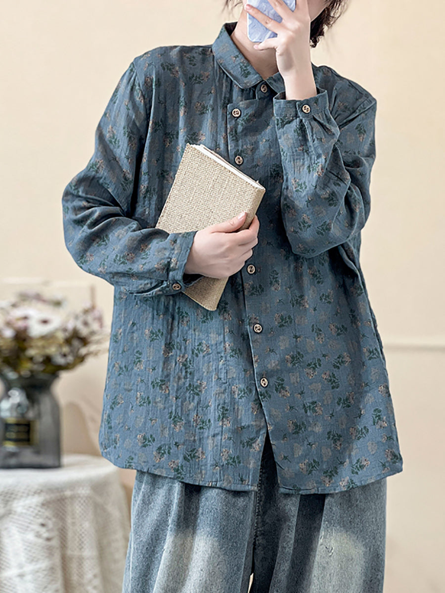 Camicia da donna con chiusura obliqua floreale vintage primaverile
