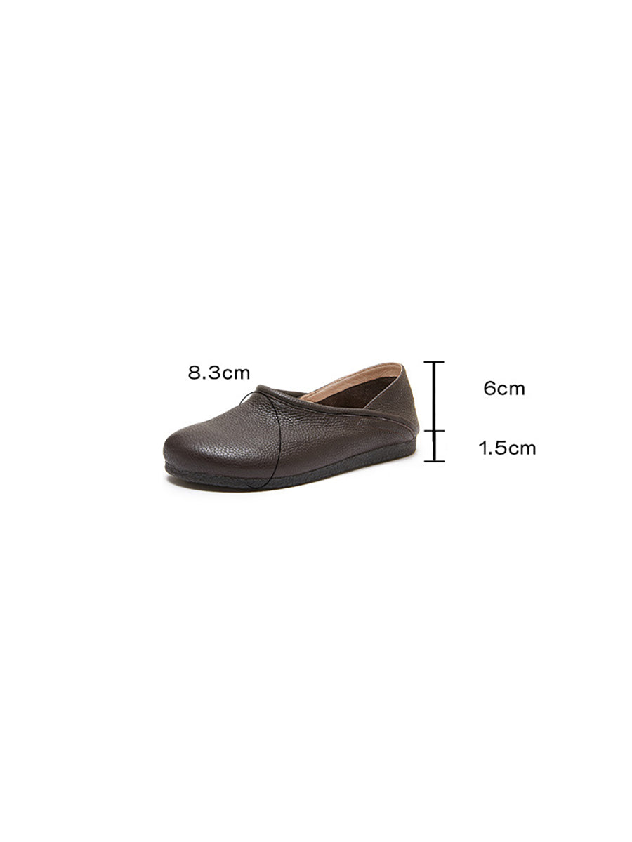 Scarpe piatte estive casual in pelle solida con giunzioni da donna