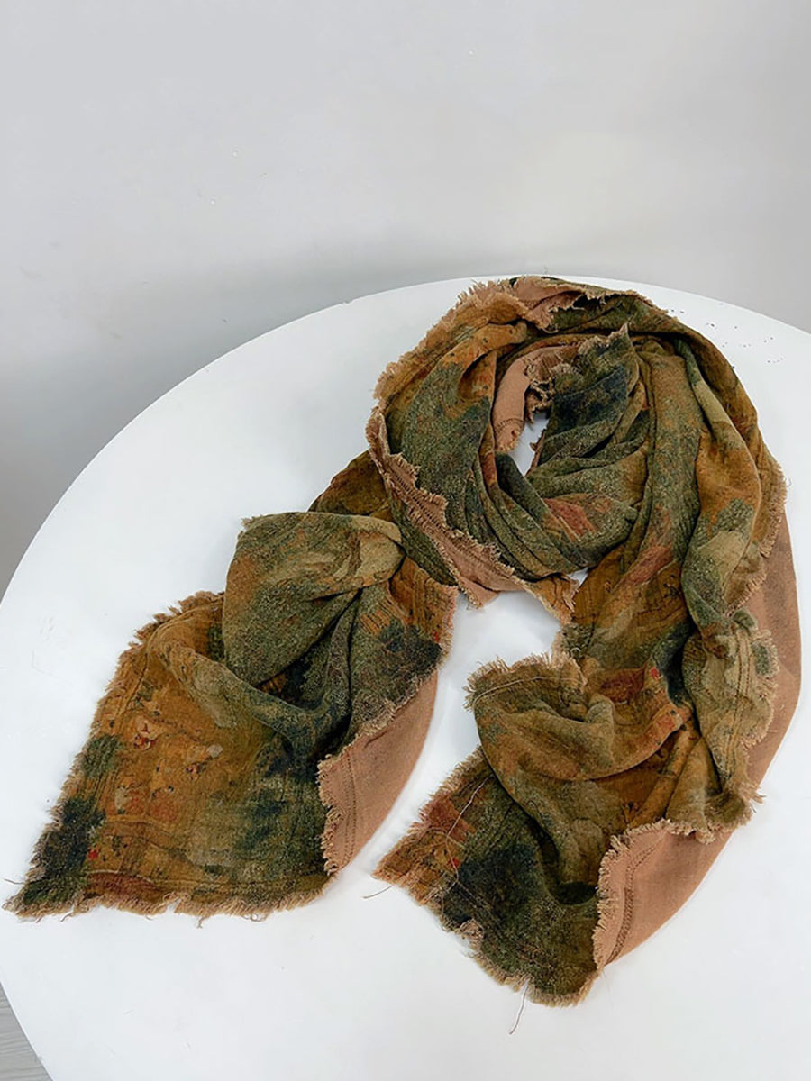Sciarpa autunnale con fiori etnici e tie-dye da donna
