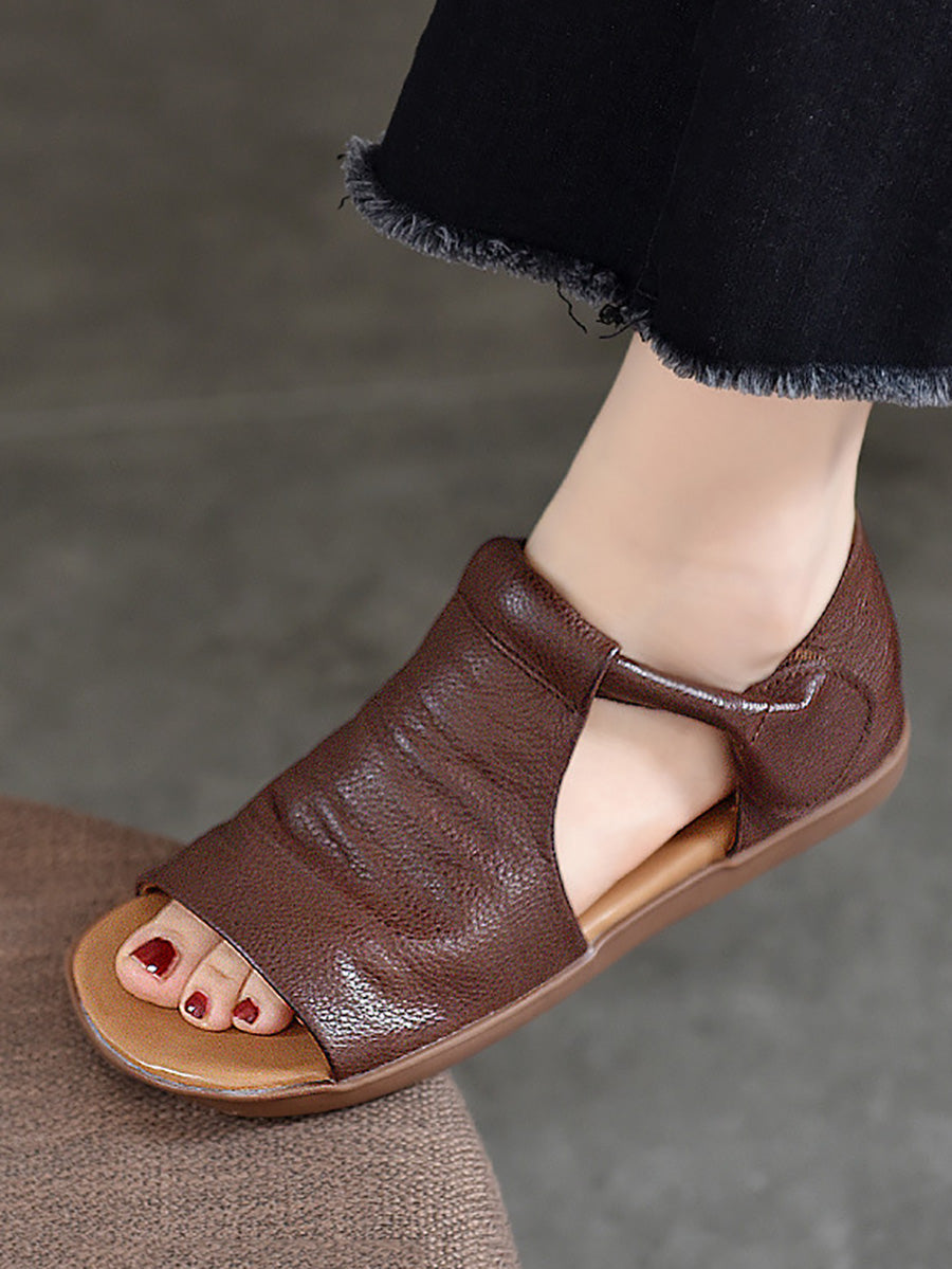 Sandali piatti in morbida pelle solida casual estivi da donna