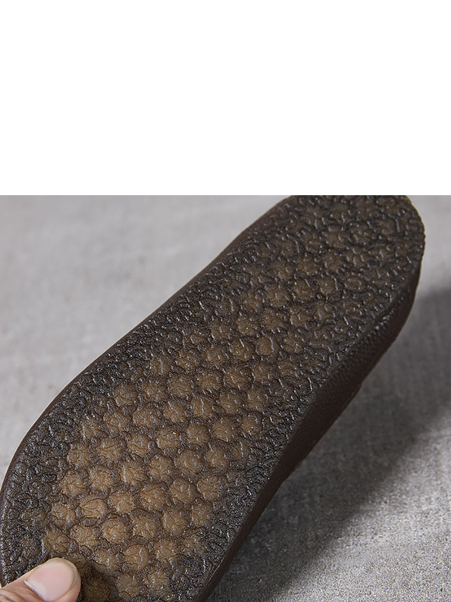 Scarpe piatte estive casual in pelle solida con giunzioni da donna