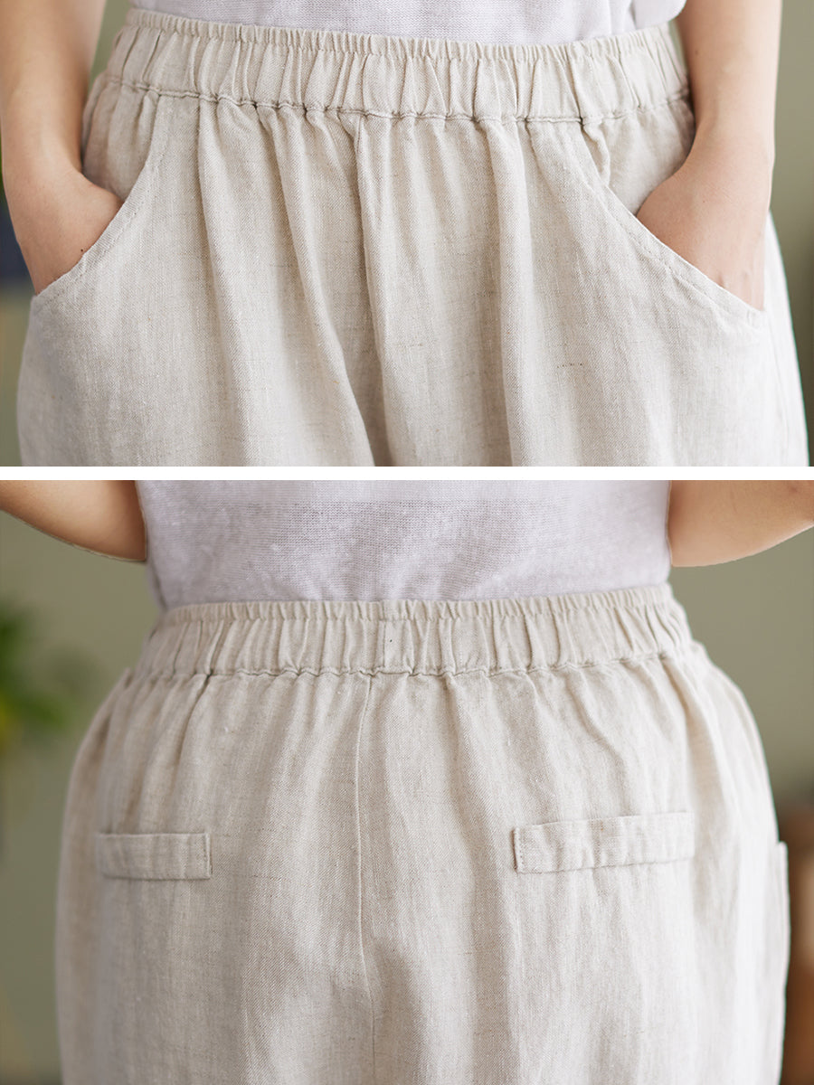 Pantaloni larghi in lino da donna