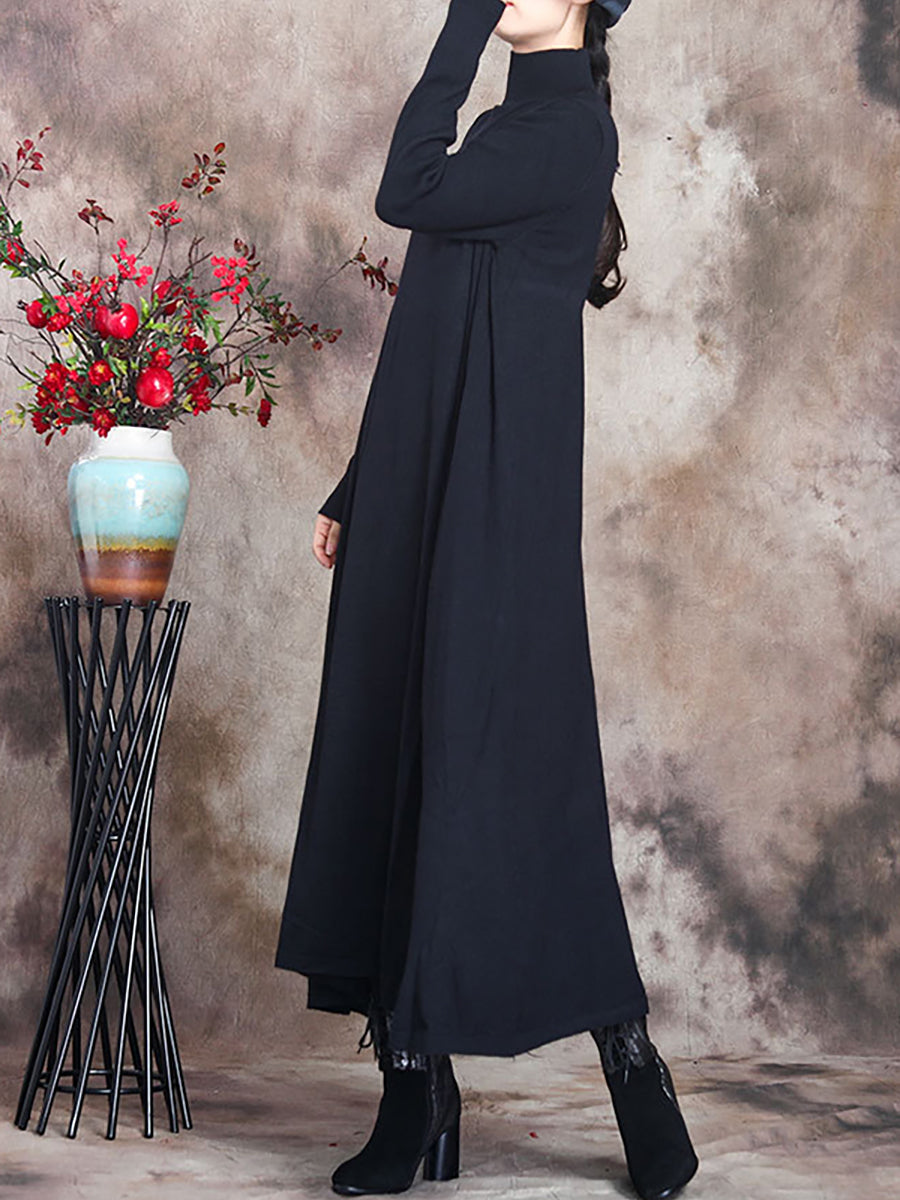 Abito lungo da donna Artsy Solid con collo alto