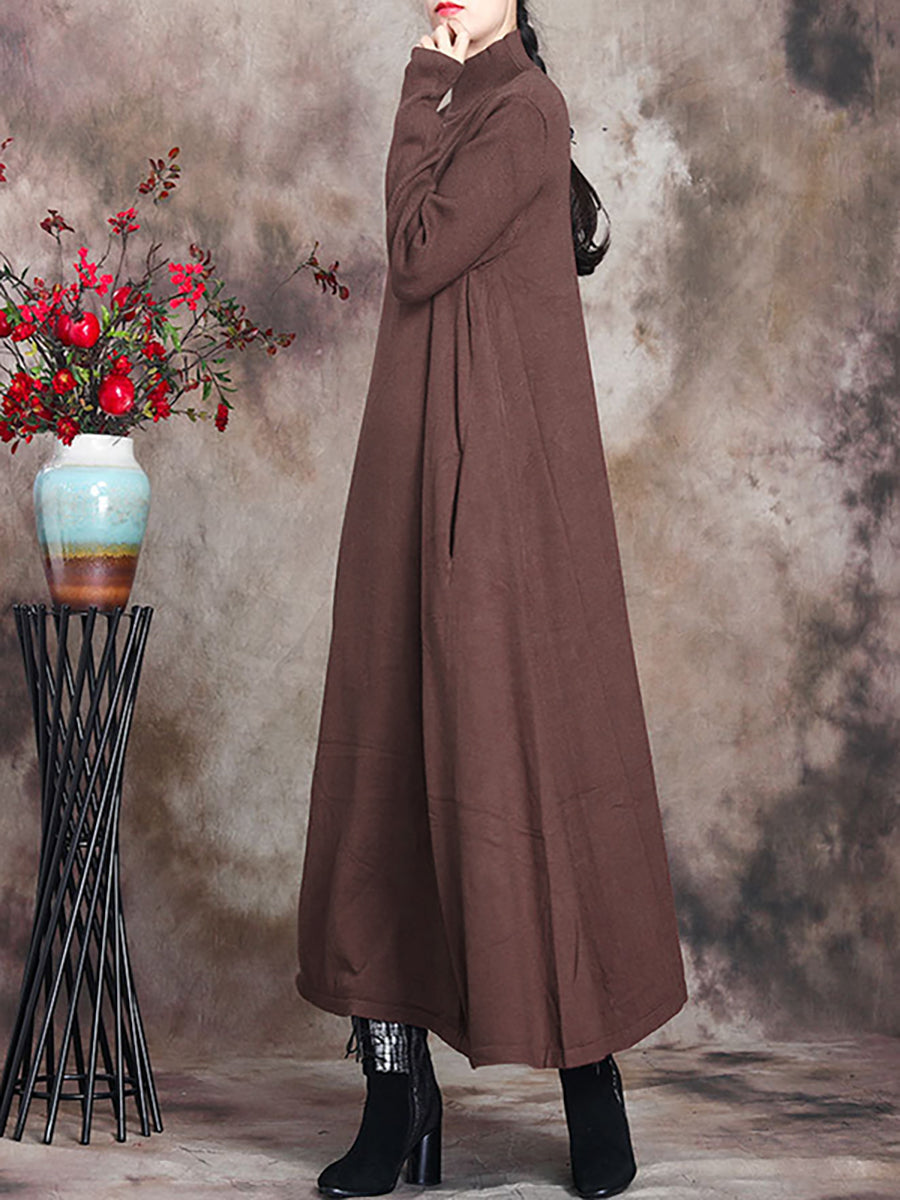 Abito lungo da donna Artsy Solid con collo alto