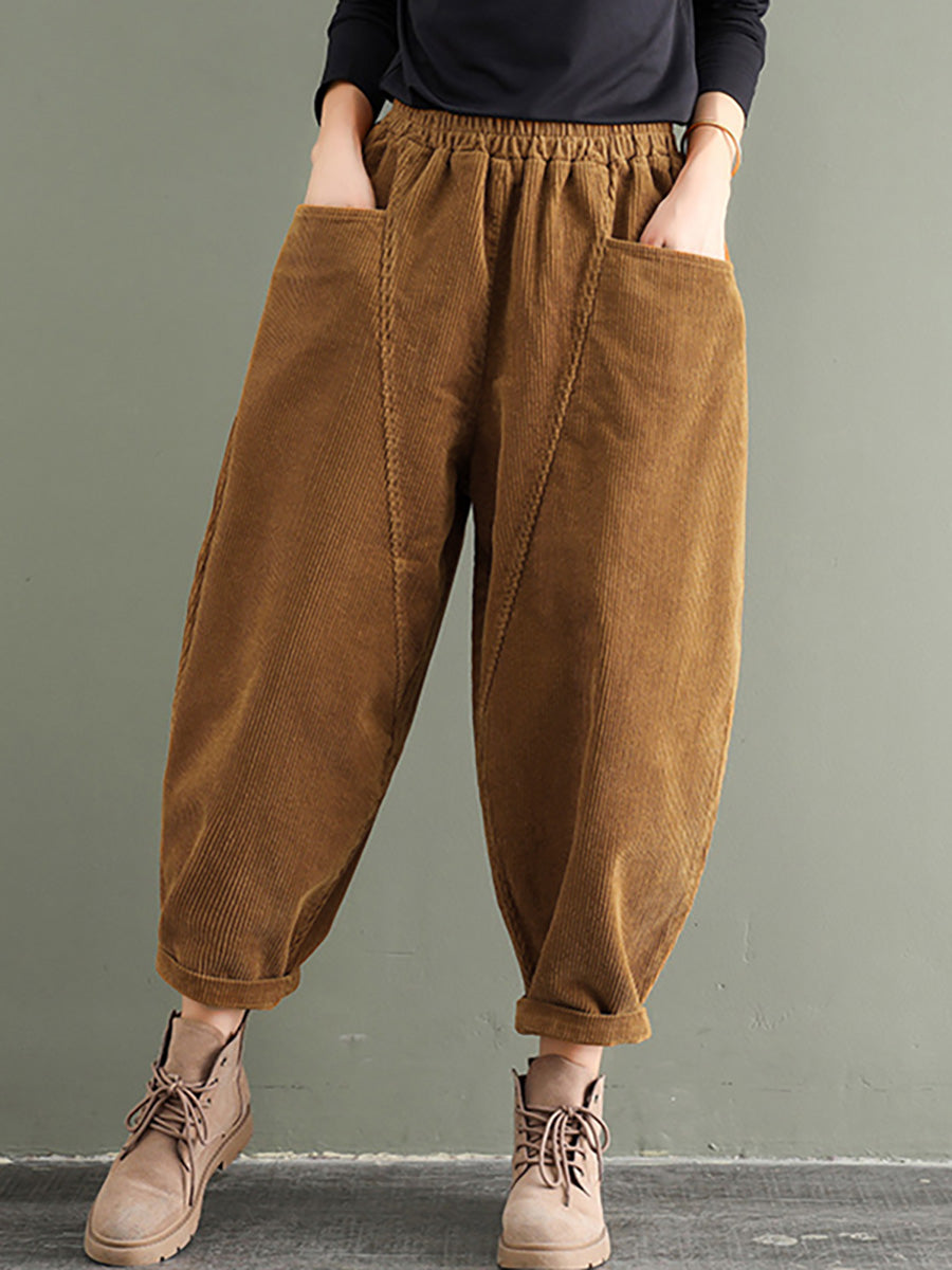 Pantaloni fatti a mano in velluto a coste di cotone con elastico in vita