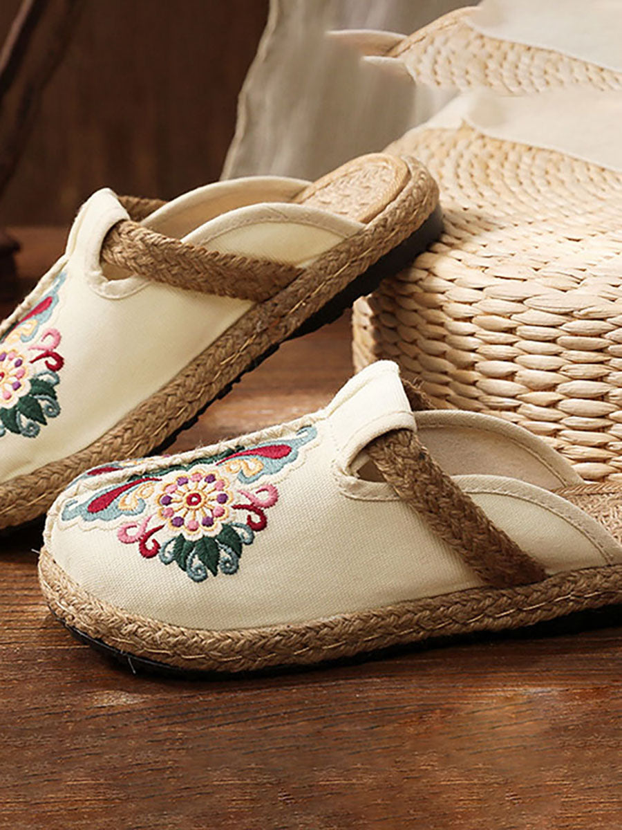 Scarpe casual floreali retrò ricamate da donna