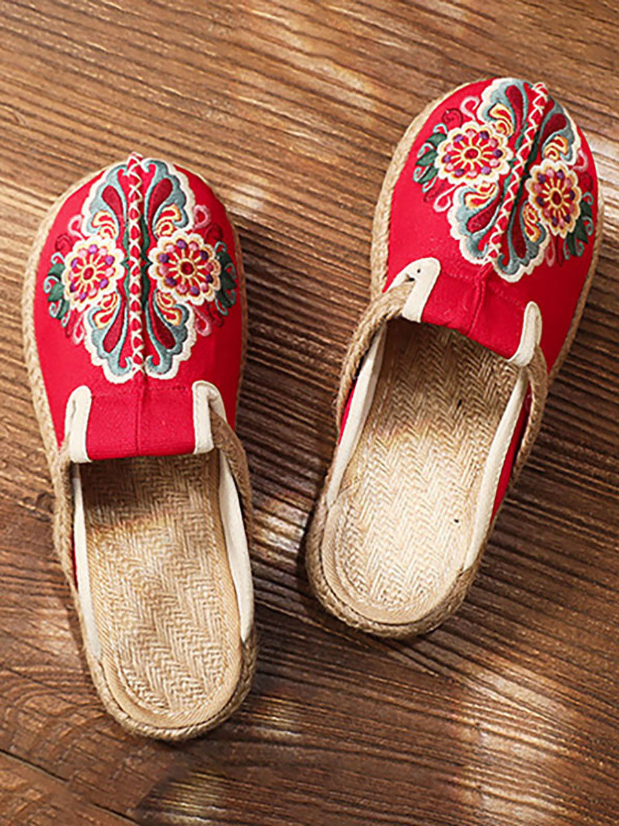 Scarpe casual floreali retrò ricamate da donna