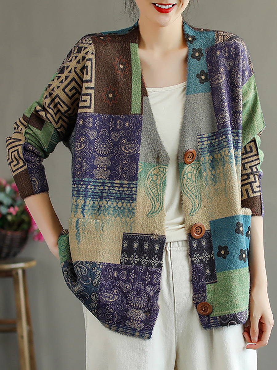 Cappotto in maglia a maniche lunghe con scollo a V e cuciture tascabili
