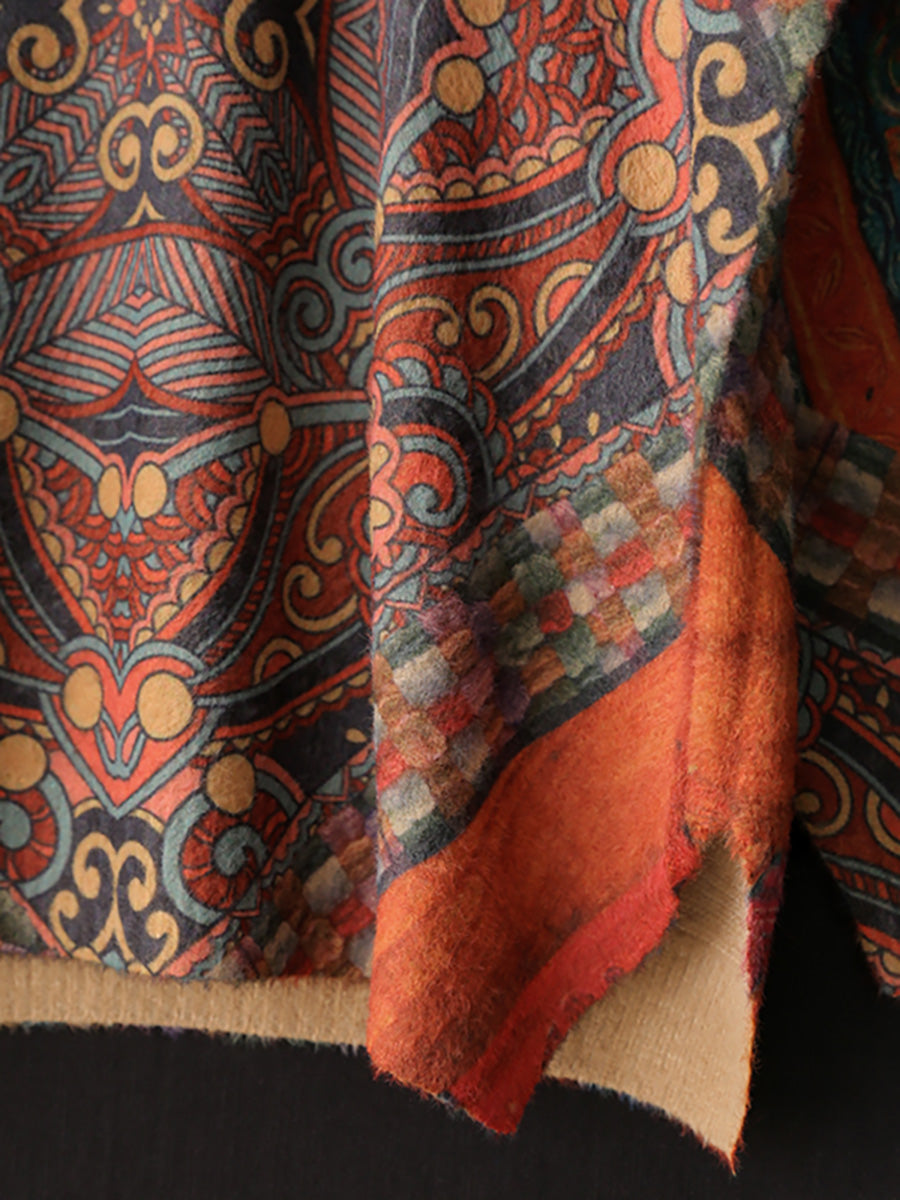 Maglione a maniche lunghe con scollo a V e stampa vintage da donna