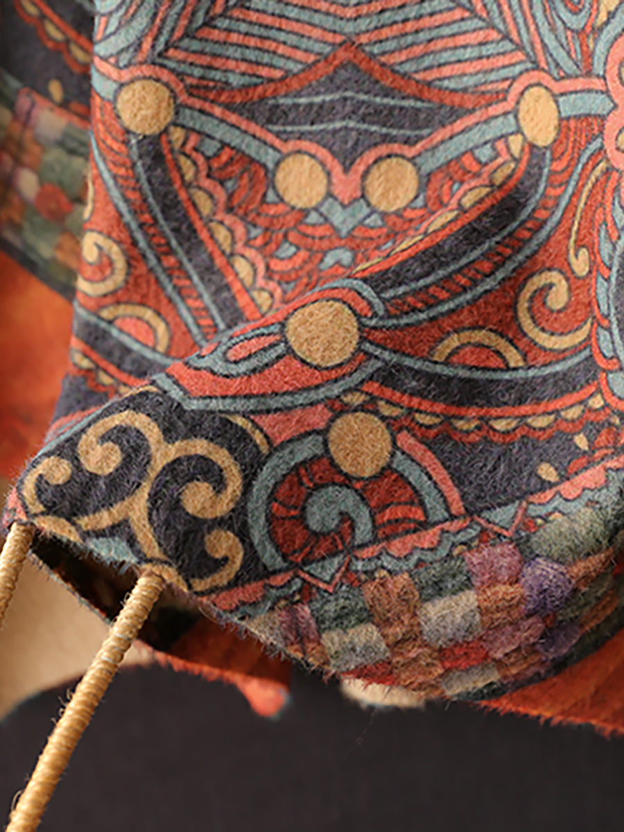 Maglione a maniche lunghe con scollo a V e stampa vintage da donna