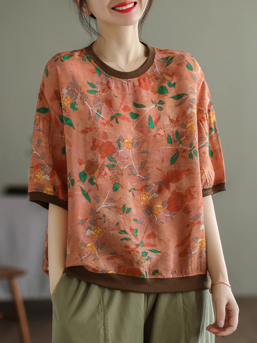 Maglietta casual a maniche corte con pois da donna