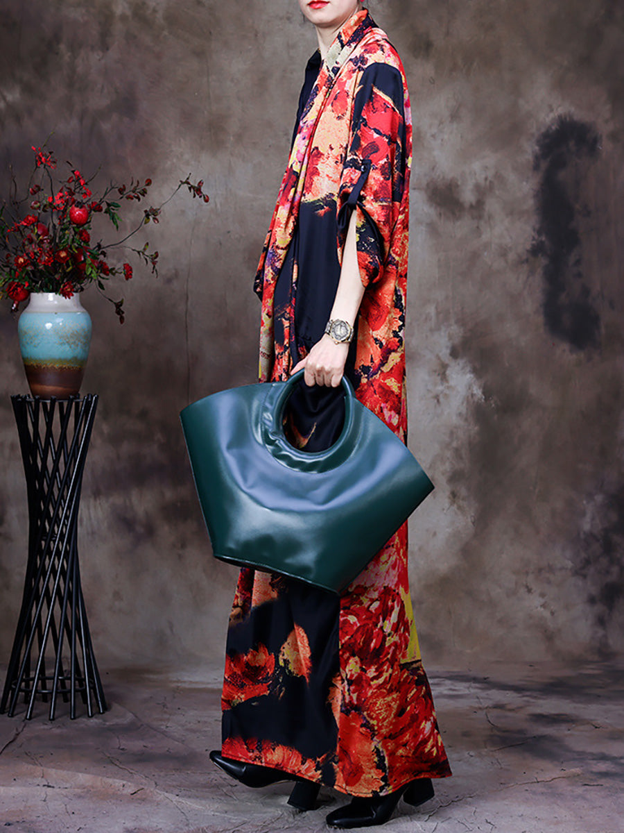 Abito lungo retrò vintage da donna con drappeggio floreale